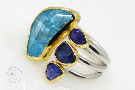 Schmuckring mit Aquamarin und Tansanithen