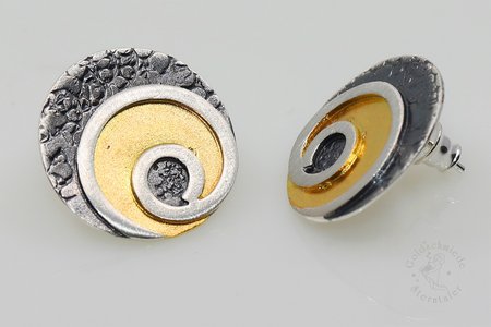 Ohrstecker, 925 Silber (oxydiert, teilvergoldet)