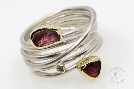 Ring, 925 Silber, 750 Gold Turmalin, Brillant