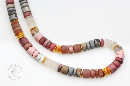 Halsschmuck, 925 Silber (vergoldet) Rhodonit, Dendritenachat, Bergkristall