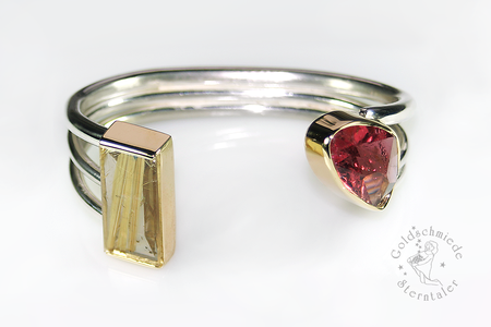 Armspange aus Silber mit Rutilquarz und Peridot