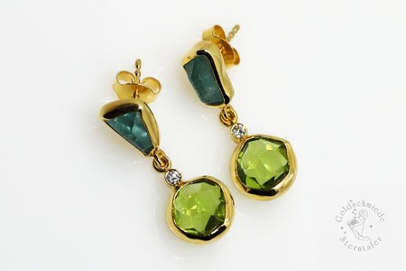 Ohrstecker aus Gold mit Turmalin, Peridot und Brillant