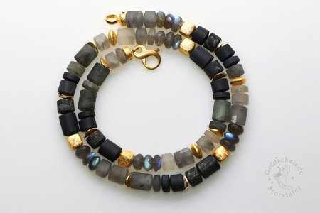 Halskette mit Labradorith und Grauquarz