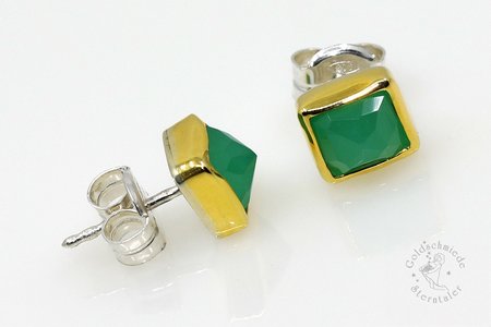 Ohrstecker aus Silber und Gold mit Chrysopras