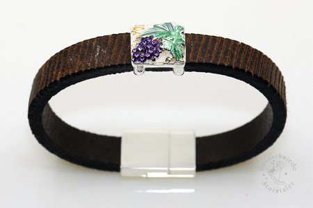 Lederarmband aus Silber und Edelstahl mit Weintraube