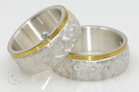 Trauringe 925 Silber, 900 Gold mit Brillant