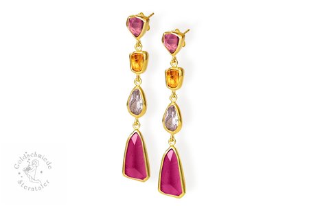 Ohrschmuck, 750 Gold Turmalin, Granat, Morganit