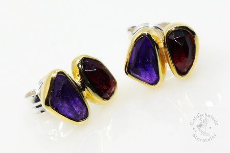 Ohrstecker aus Silber und Gold mit Amethyst und Granat