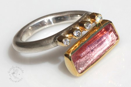 Ring, 925 Silber, 750 Gold Morganit, Brillanten